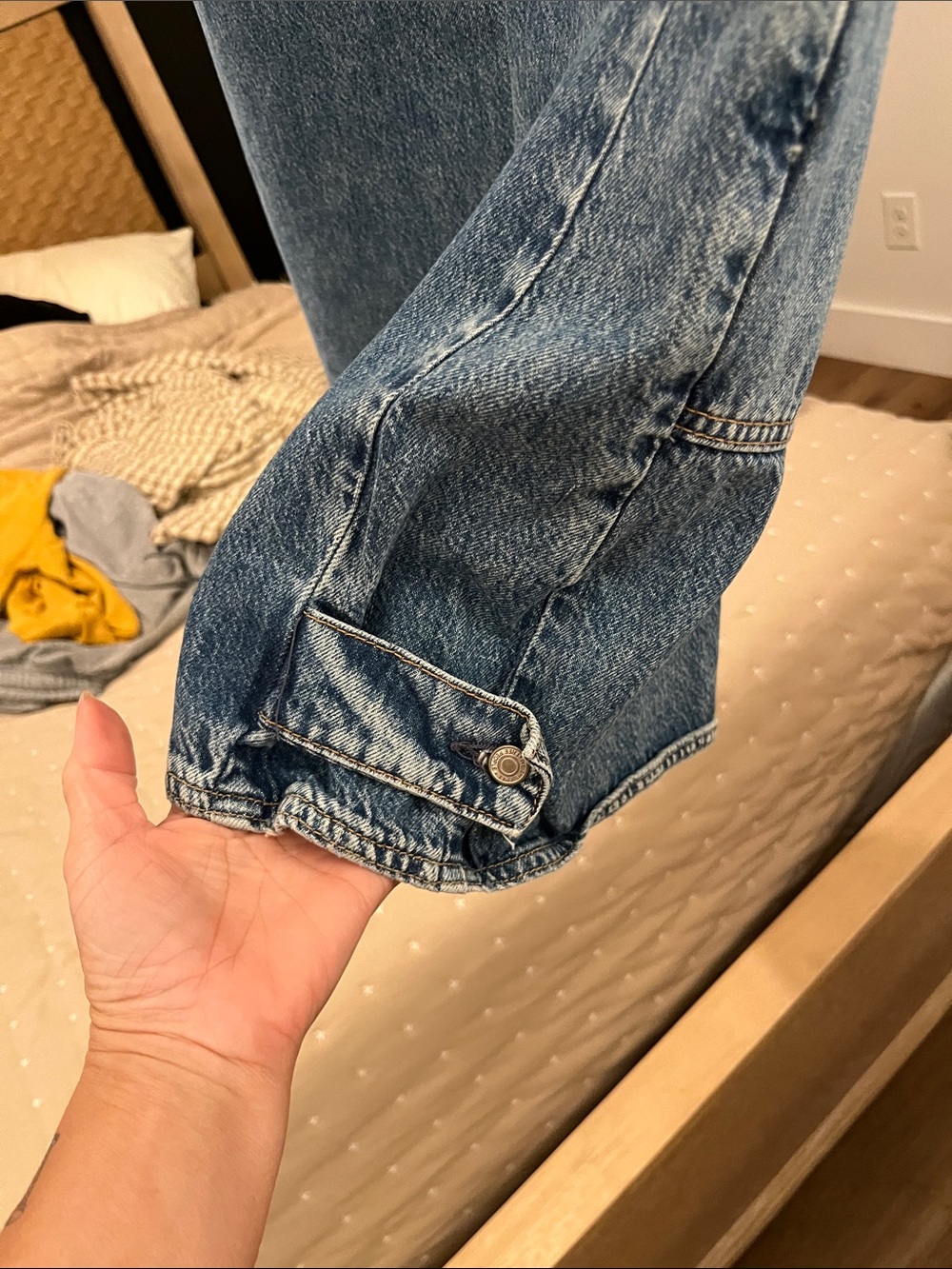 Free People Wide Leg Patch Pocket Women's Jeans - Blue Denim - Picture 3 of 5